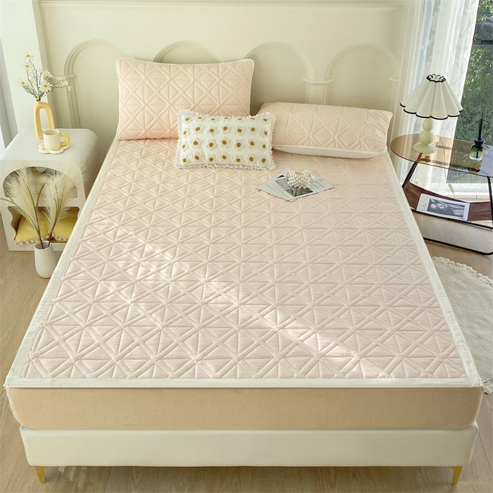 91家纺网 家纺一手货源 找家纺 鑫钰 2024新款A类水洗棉大豆夹棉床护垫 芊语-浅妃粉