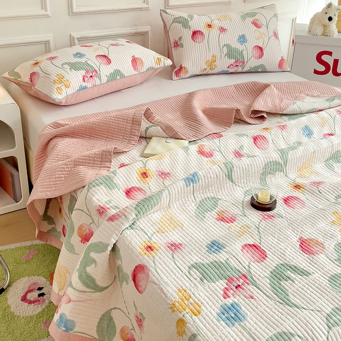 91家纺网 家纺一手货源 找家纺 沐纯家居 2024新款40S13372双面纯棉床盖三件套 时榴