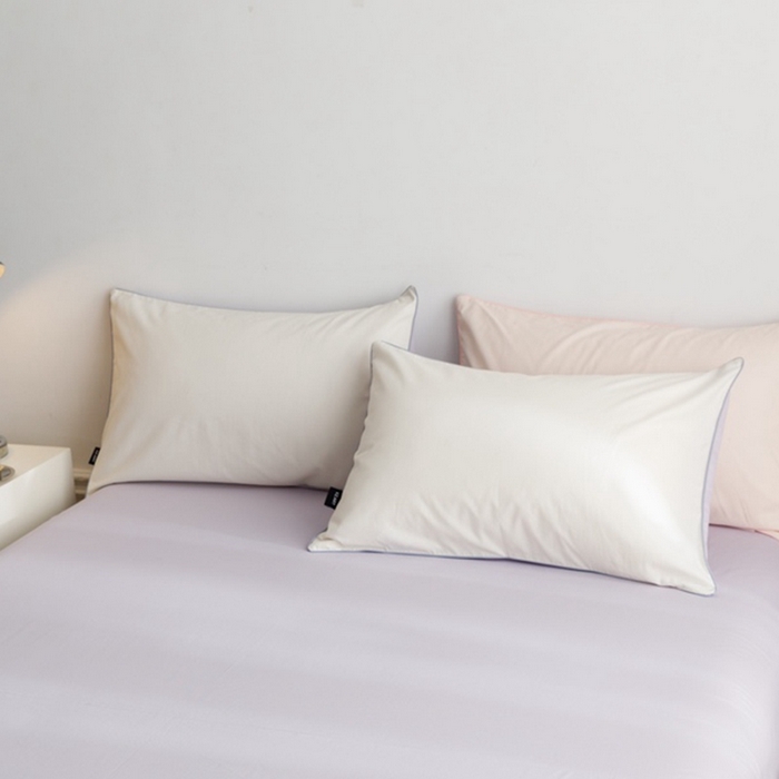 91家纺网 家纺一手货源 找家纺 卡姿家纺 2024春夏纯色双拼嵌绳款单枕套—莫琳 莫琳 枕套白紫