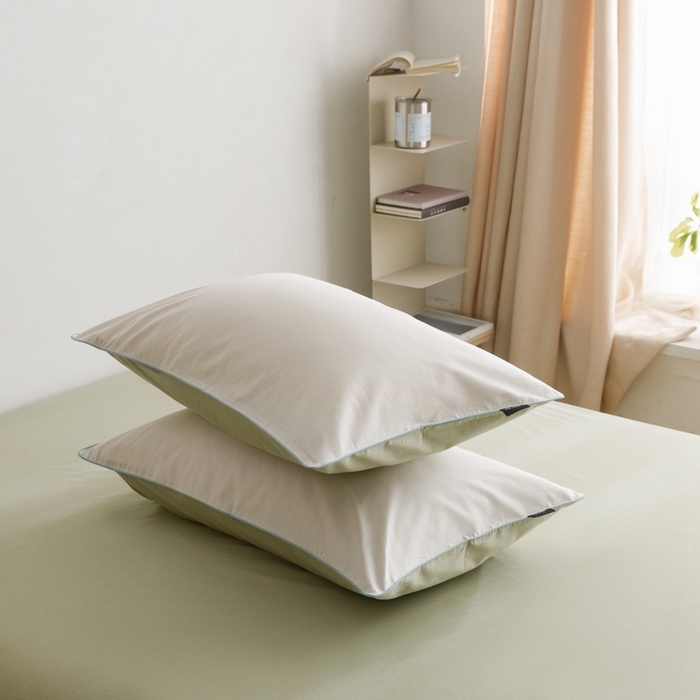 91家纺网 家纺一手货源 找家纺 卡姿家纺 2024春夏纯色双拼嵌绳款单枕套—莫琳 莫琳 枕套白绿