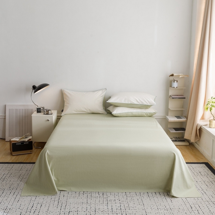 91家纺网 家纺一手货源 找家纺 卡姿家纺 2024春夏纯色双拼嵌绳款单床单—莫琳 莫琳 床单豆绿