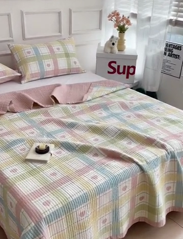 91家纺网 家纺一手货源 找家纺 沐纯家居 2024新款40S13372双面纯棉床盖三件套 心韵