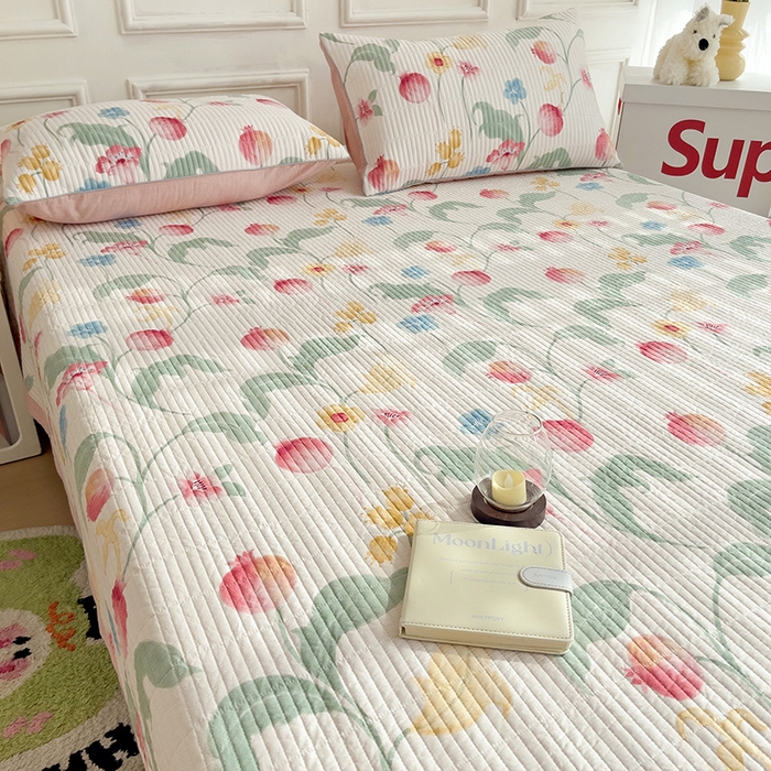 91家纺网 家纺一手货源 找家纺 沐纯家居 2024新款40S13372双面纯棉床盖三件套 时榴