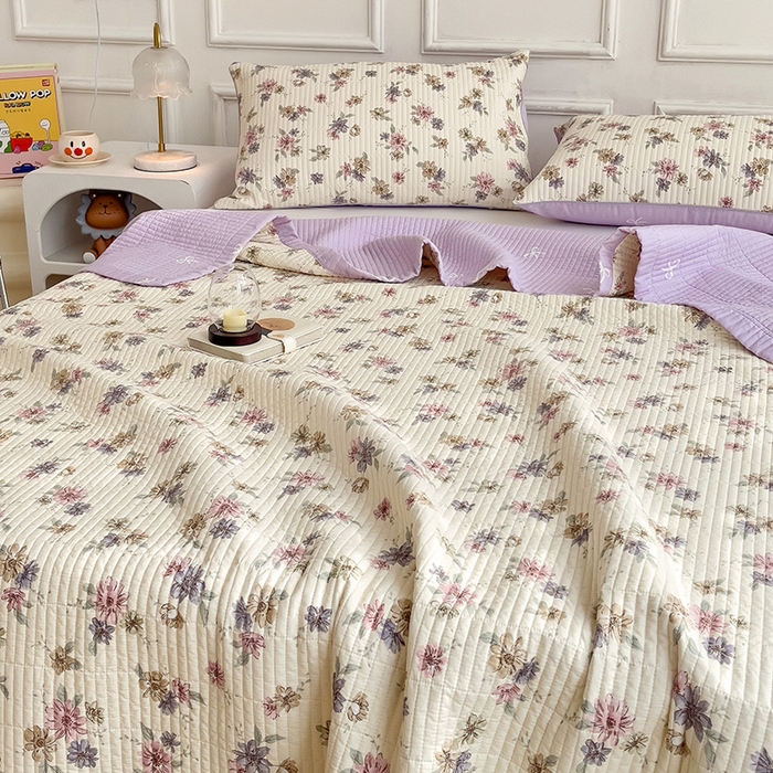 91家纺网 家纺一手货源 找家纺 沐纯家居 2024新款40S13372双面纯棉床盖三件套 暖夏清风