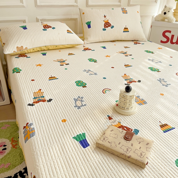 91家纺网 家纺一手货源 找家纺 沐纯家居 2024新款40S13372双面纯棉床盖三件套 快乐童年