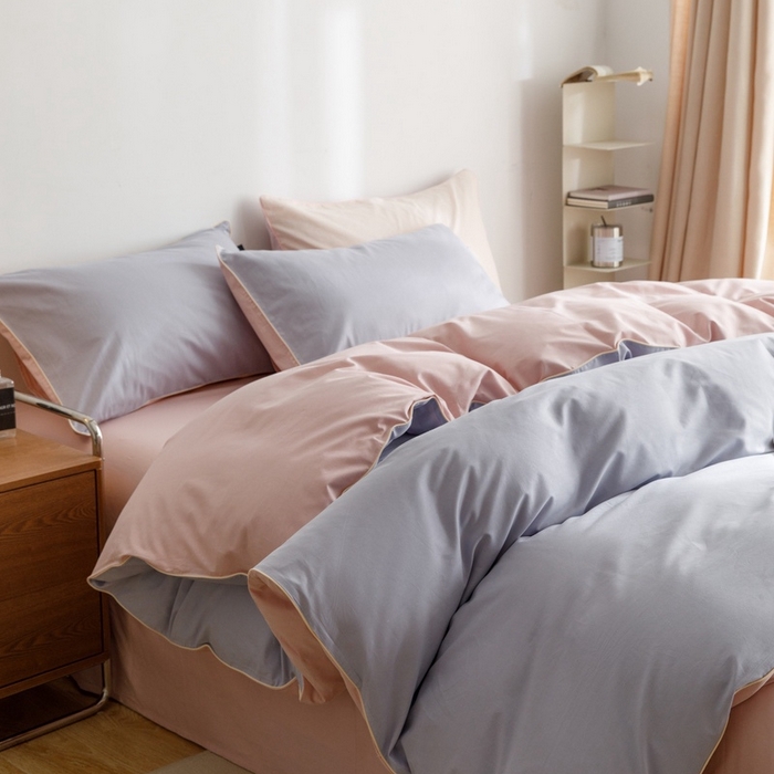 91家纺网 家纺一手货源 找家纺 卡姿家纺 2024春夏纯色双拼嵌绳款单被套—莫琳 莫琳 被套紫粉