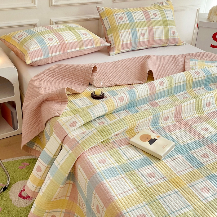 91家纺网 家纺一手货源 找家纺 沐纯家居 2024新款40S13372双面纯棉床盖三件套 心韵