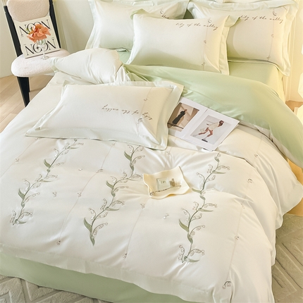 蓝米卡夫 2024新品-全棉铃兰花语刺绣宽边系列 铃兰花语-奶昔抹茶