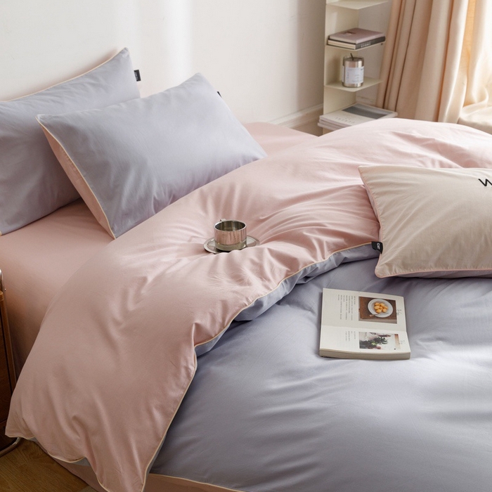 91家纺网 家纺一手货源 找家纺 卡姿家纺 2024春夏纯色双拼嵌绳款单被套—莫琳 莫琳 被套紫粉