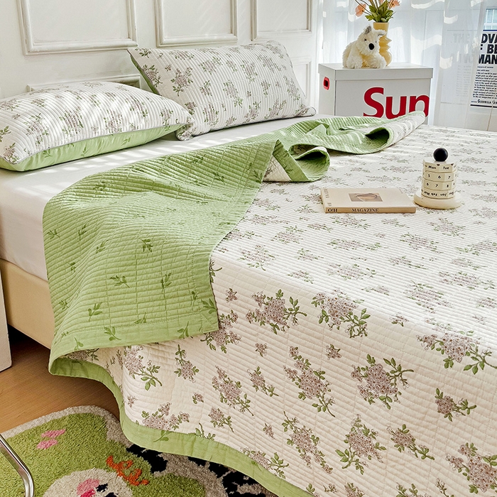 91家纺网 家纺一手货源 找家纺 沐纯家居 2024新款40S13372双面纯棉床盖三件套 铃兰花