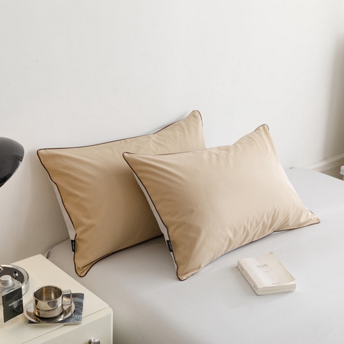 91家纺网 家纺一手货源 找家纺 卡姿家纺 2024春夏纯色双拼嵌绳款单枕套—莫琳 莫琳 枕套棕灰