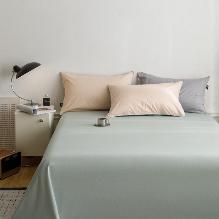 91家纺网 家纺一手货源 找家纺 卡姿家纺 2024春夏纯色双拼嵌绳款单床单—莫琳 莫琳 床单春风绿