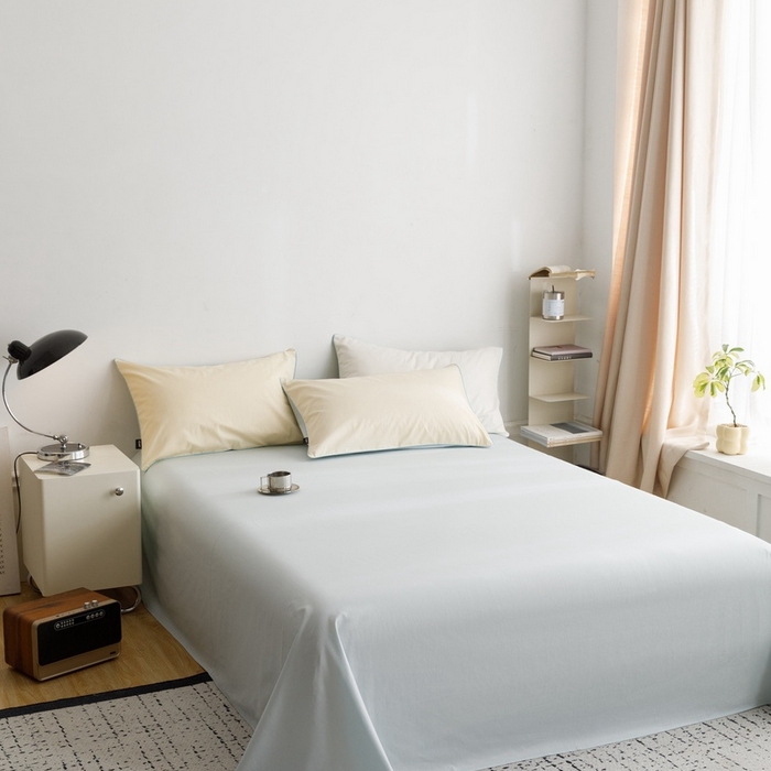 91家纺网 家纺一手货源 找家纺 卡姿家纺 2024春夏纯色双拼嵌绳款单床单—莫琳 莫琳 床单浅云蓝