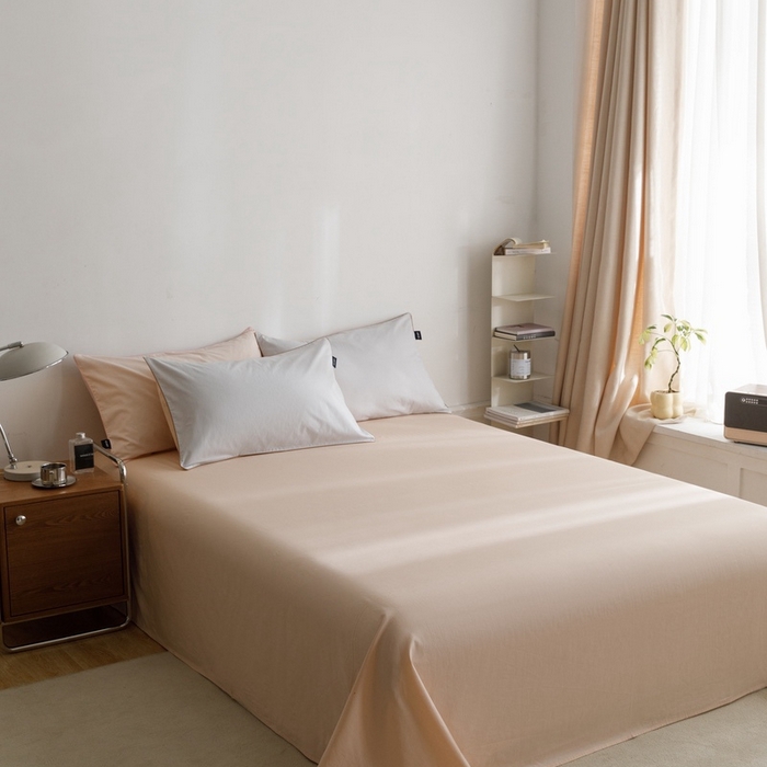 91家纺网 家纺一手货源 找家纺 卡姿家纺 2024春夏纯色双拼嵌绳款单床单—莫琳 莫琳 床单米杏