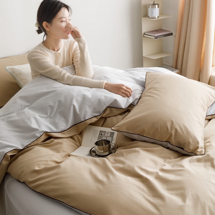 91家纺网 家纺一手货源 找家纺 卡姿家纺 2024春夏纯色双拼嵌绳款单被套—莫琳 莫琳 被套棕灰