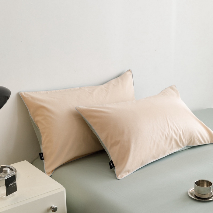 91家纺网 家纺一手货源 找家纺 卡姿家纺 2024春夏纯色双拼嵌绳款单枕套—莫琳 莫琳 枕套杏绿