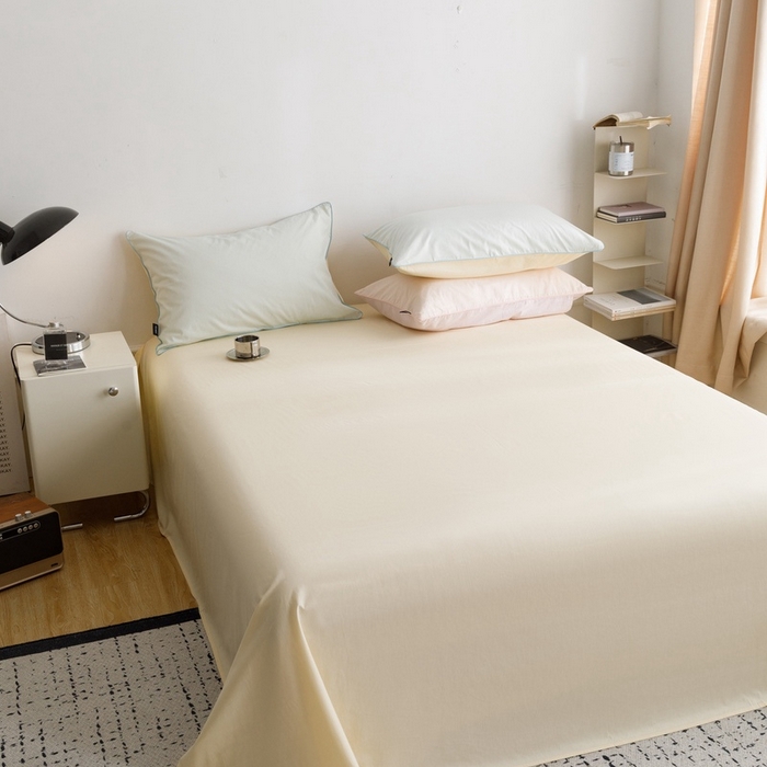 91家纺网 家纺一手货源 找家纺 卡姿家纺 2024春夏纯色双拼嵌绳款单床单—莫琳 莫琳 床单芝士黄