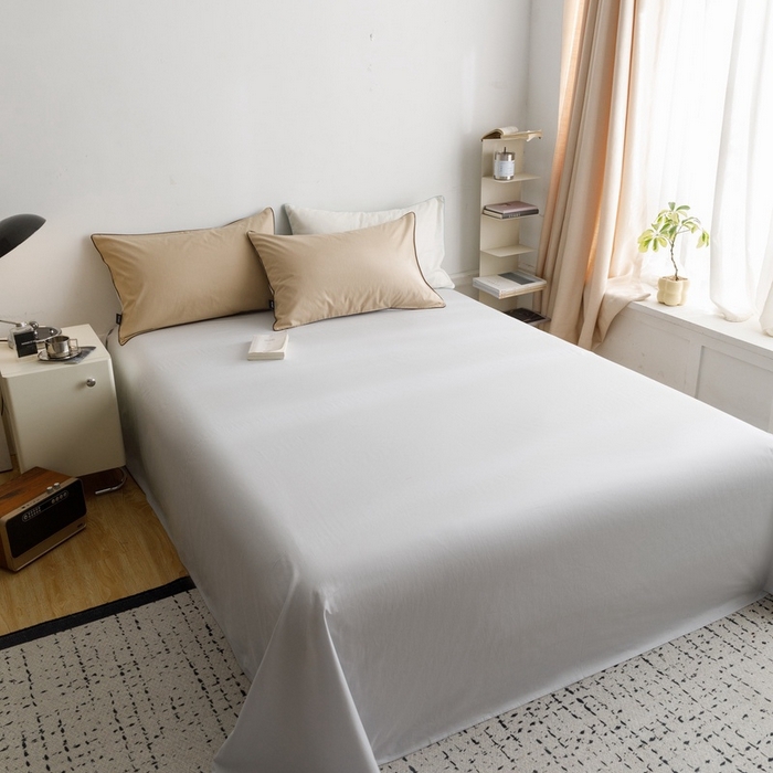 91家纺网 家纺一手货源 找家纺 卡姿家纺 2024春夏纯色双拼嵌绳款单床单—莫琳 莫琳 床单梧桐灰