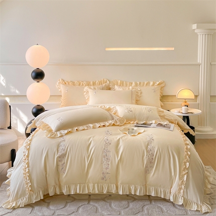 91家纺网 家纺一手货源 找家纺 蓝米卡夫 2024新品-全棉淑女风刺绣花边高定工艺款 淑女风-芝士奶白