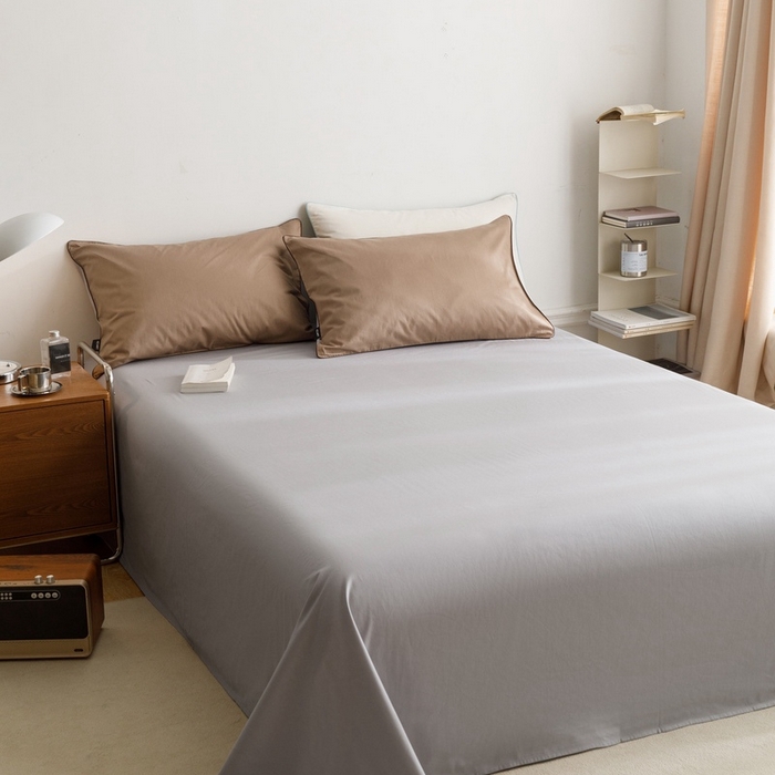 91家纺网 家纺一手货源 找家纺 卡姿家纺 2024春夏纯色双拼嵌绳款单床单—莫琳 莫琳 床单石灰