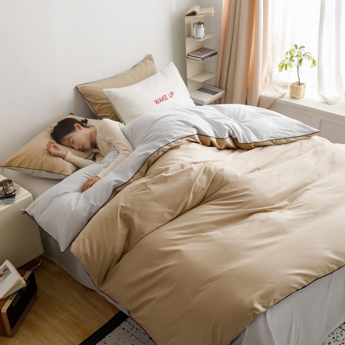 91家纺网 家纺一手货源 找家纺 卡姿家纺 2024春夏纯色双拼嵌绳款单被套—莫琳 莫琳 被套棕灰