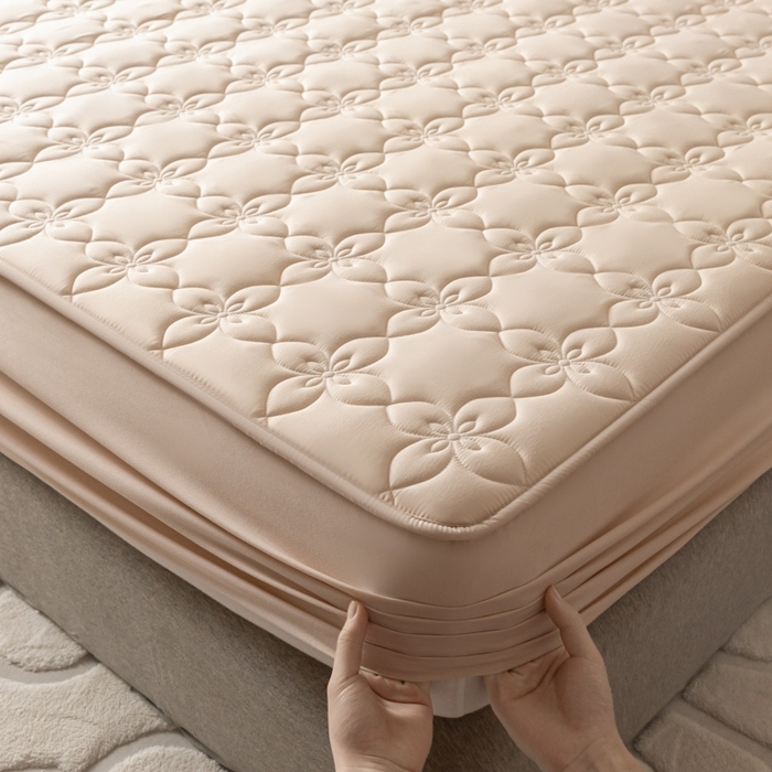 91家纺网 家纺一手货源 找家纺 （总）鑫钰 2024新款原棉大豆夹棉床笠-幸运花