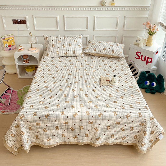 91家纺网 家纺一手货源 找家纺 沐纯家居 2024新款40S13372双面纯棉床盖三件套 爱心熊宝