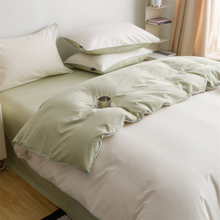 91家纺网 家纺一手货源 找家纺 卡姿家纺 2024春夏纯色双拼嵌绳款四件套—莫琳 莫琳白绿