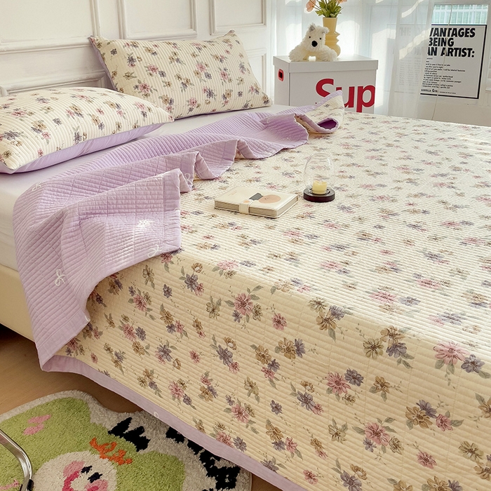 91家纺网 家纺一手货源 找家纺 沐纯家居 2024新款40S13372双面纯棉床盖三件套 暖夏清风