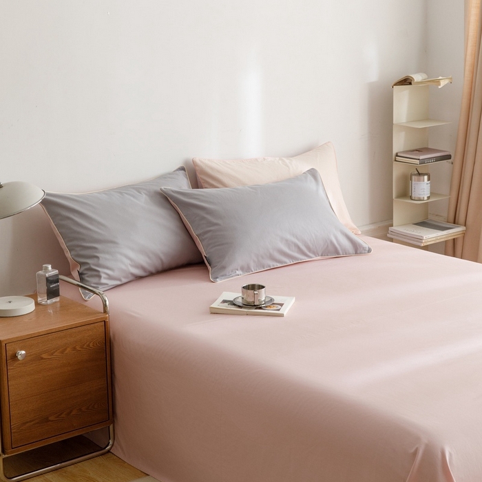 91家纺网 家纺一手货源 找家纺 卡姿家纺 2024春夏纯色双拼嵌绳款单床单—莫琳 莫琳 床单芍药粉