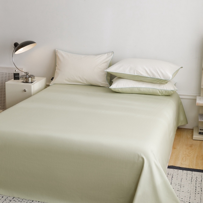 91家纺网 家纺一手货源 找家纺 卡姿家纺 2024春夏纯色双拼嵌绳款单床单—莫琳 莫琳 床单豆绿