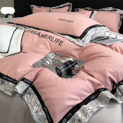 91家纺网 家纺一手货源 找家纺 总推-笙意 2025新款全棉轻奢宽边法式刺绣拼边四件套床单被套枕套床笠款