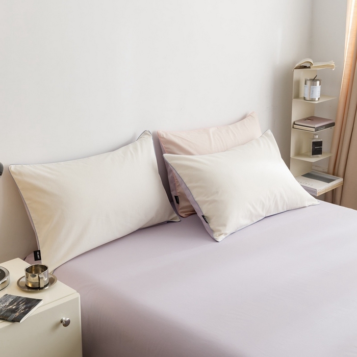 91家纺网 家纺一手货源 找家纺 卡姿家纺 2024春夏纯色双拼嵌绳款单枕套—莫琳 莫琳 枕套白紫