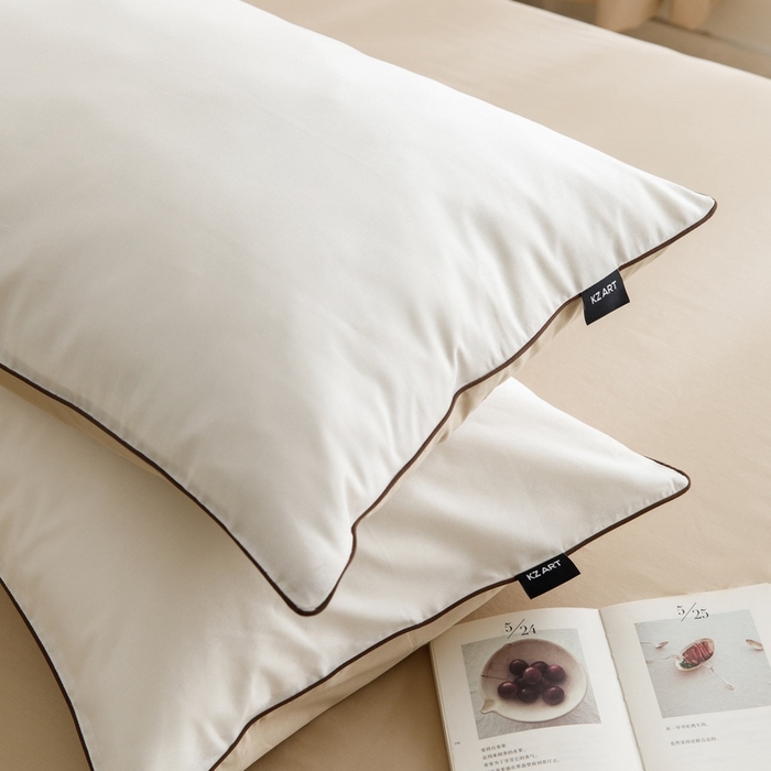 91家纺网 家纺一手货源 找家纺 卡姿家纺 2024春夏纯色双拼嵌绳款单枕套—莫琳 莫琳 枕套白棕