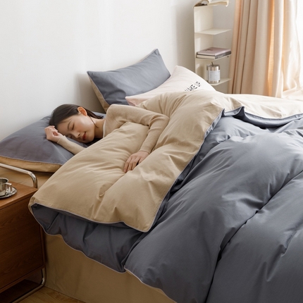 91家纺网 家纺一手货源 找家纺 卡姿家纺 2024春夏纯色双拼嵌绳款单被套—莫琳 莫琳 被套蓝棕
