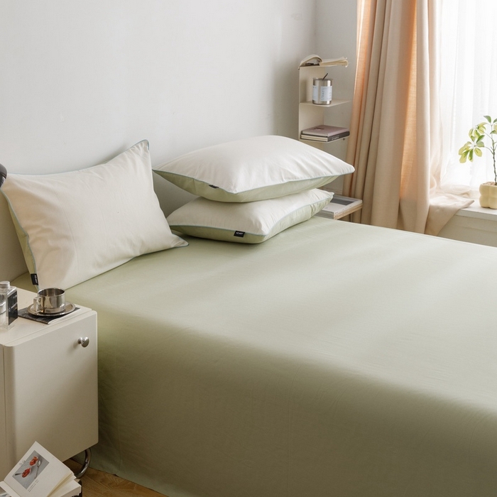 91家纺网 家纺一手货源 找家纺 卡姿家纺 2024春夏纯色双拼嵌绳款单床单—莫琳 莫琳 床单豆绿