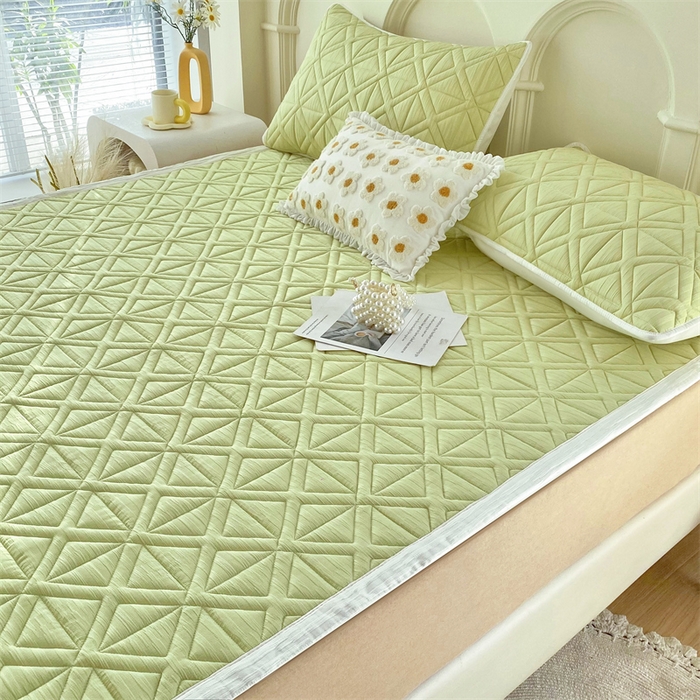 91家纺网 家纺一手货源 找家纺 鑫钰 2024新款A类水洗棉大豆夹棉床护垫 芊语-抹茶绿