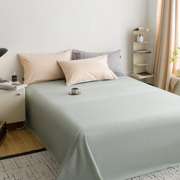 91家纺网 家纺一手货源 找家纺 卡姿家纺 2024春夏纯色双拼嵌绳款单床单—莫琳 莫琳 床单春风绿