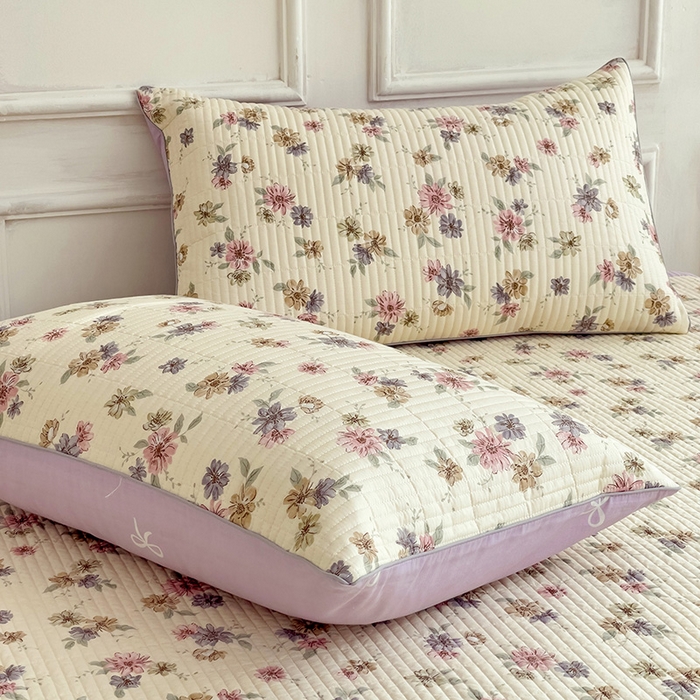 91家纺网 家纺一手货源 找家纺 沐纯家居 2024新款40S13372双面纯棉床盖三件套 暖夏清风