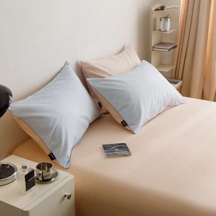 91家纺网 家纺一手货源 找家纺 卡姿家纺 2024春夏纯色双拼嵌绳款单枕套—莫琳 莫琳 枕套蓝杏