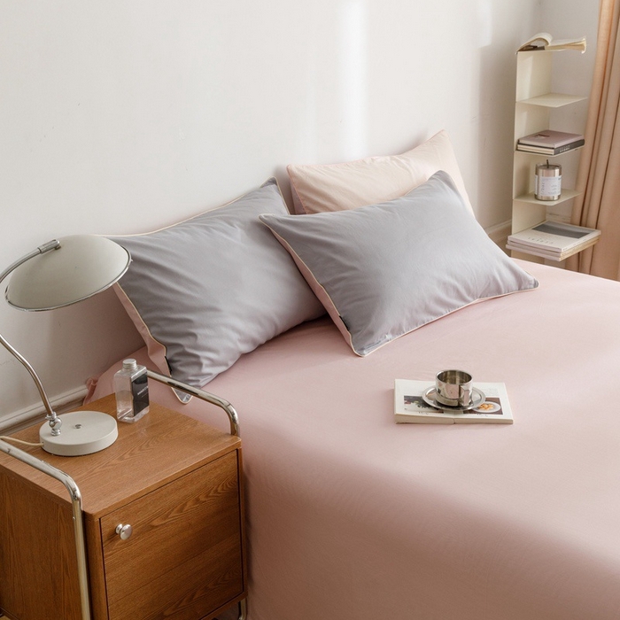 91家纺网 家纺一手货源 找家纺 卡姿家纺 2024春夏纯色双拼嵌绳款单床单—莫琳 莫琳 床单芍药粉