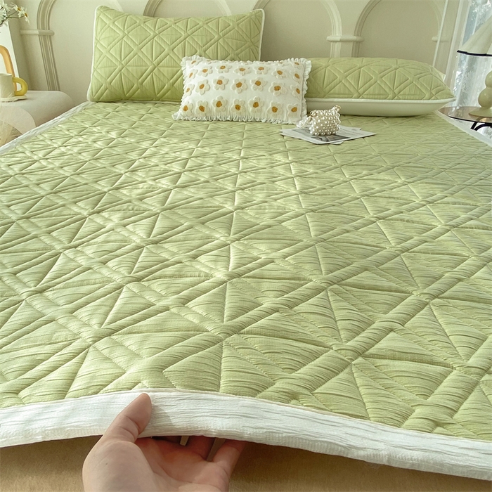 91家纺网 家纺一手货源 找家纺 鑫钰 2024新款A类水洗棉大豆夹棉床护垫 芊语-抹茶绿