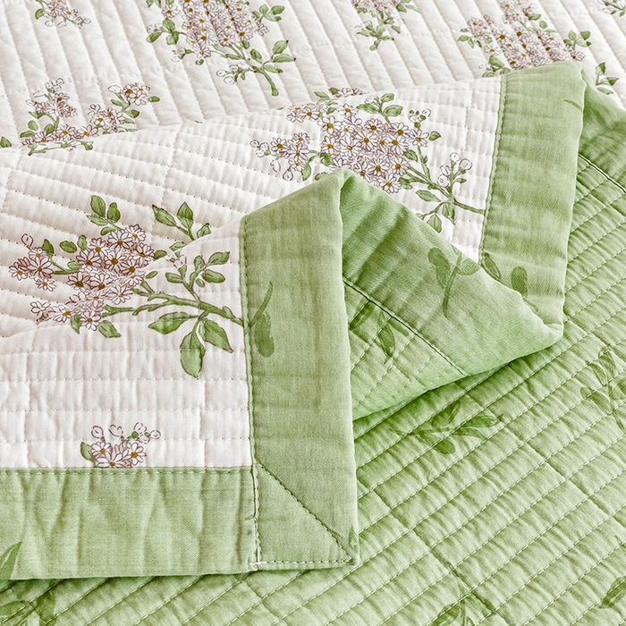 91家纺网 家纺一手货源 找家纺 沐纯家居 2024新款40S13372双面纯棉床盖三件套 铃兰花