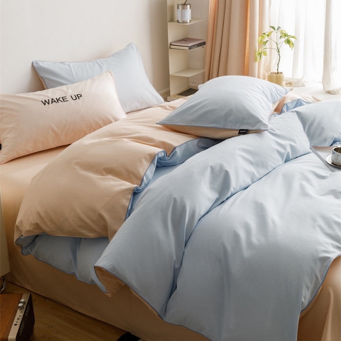 91家纺网 家纺一手货源 找家纺 卡姿家纺 2024春夏纯色双拼嵌绳款四件套—莫琳 莫琳蓝杏