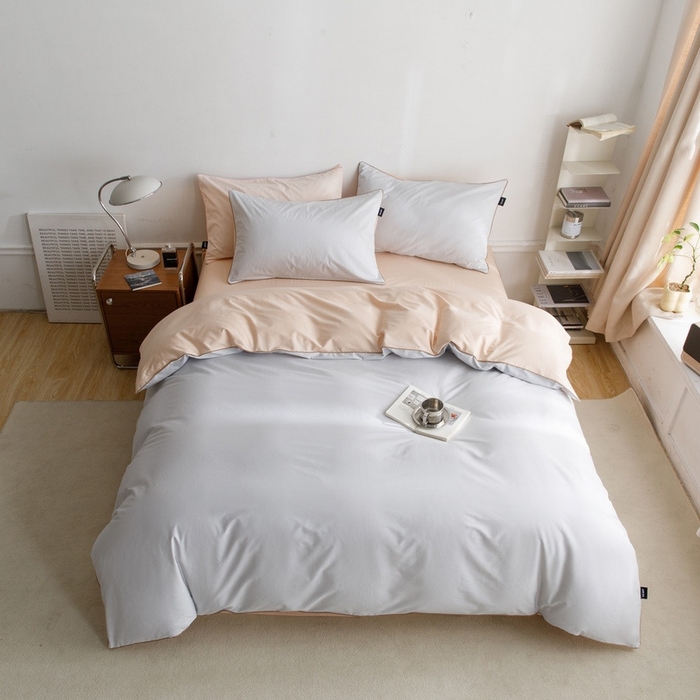 91家纺网 家纺一手货源 找家纺 卡姿家纺 2024春夏纯色双拼嵌绳款四件套—莫琳 莫琳灰杏