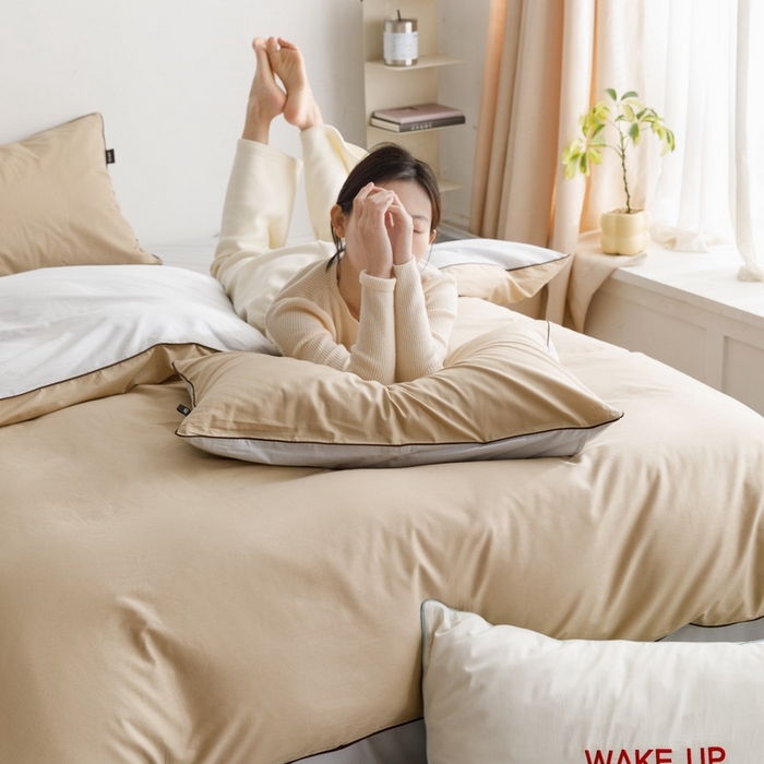 91家纺网 家纺一手货源 找家纺 卡姿家纺 2024春夏纯色双拼嵌绳款单被套—莫琳 莫琳 被套棕灰