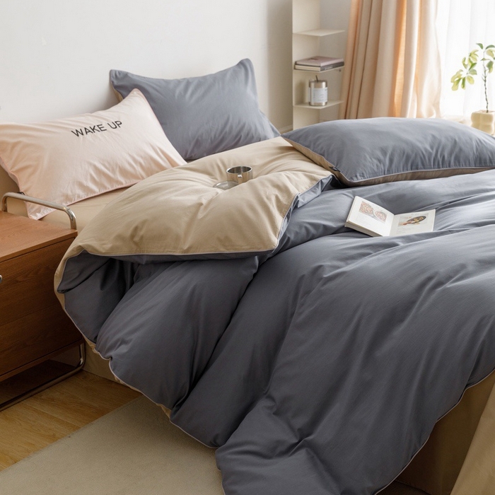 91家纺网 家纺一手货源 找家纺 卡姿家纺 2024春夏纯色双拼嵌绳款单被套—莫琳 莫琳 被套蓝棕