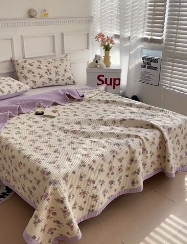 91家纺网 家纺一手货源 找家纺 沐纯家居 2024新款40S13372双面纯棉床盖三件套 暖夏清风