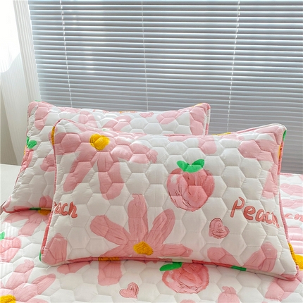  九亭家纺 2024新款全棉夹棉防口水防头油枕套 防水-水蜜桃粉