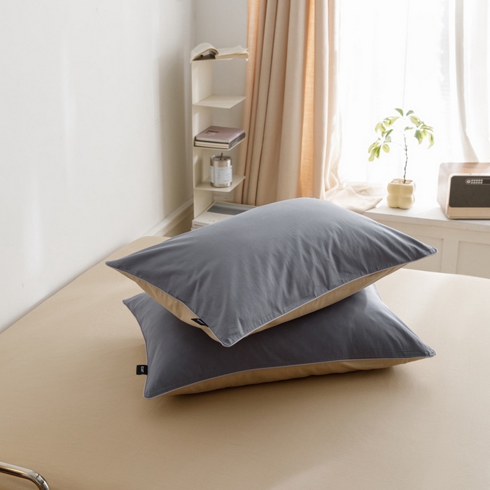 91家纺网 家纺一手货源 找家纺 卡姿家纺 2024春夏纯色双拼嵌绳款单枕套—莫琳 莫琳 枕套蓝棕